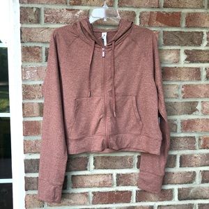 Yogalicious heather cappuccino brown zip up hoodie sweatshirt jacket Large NWT